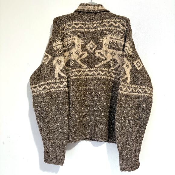 RALPH LAUREN VTG Rare Wool Silk Reindeer Hand Knit Swseater in Tan Size L - Picture 2 of 14